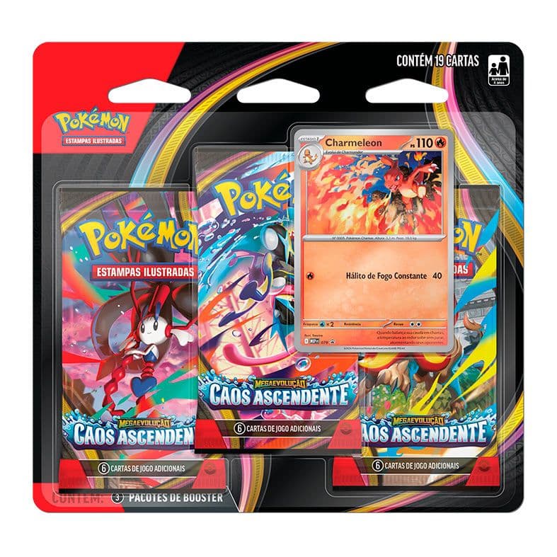 Tripack de Booster De Megaevolução Caos Ascendente, 18 cartas + 1 carta promocional